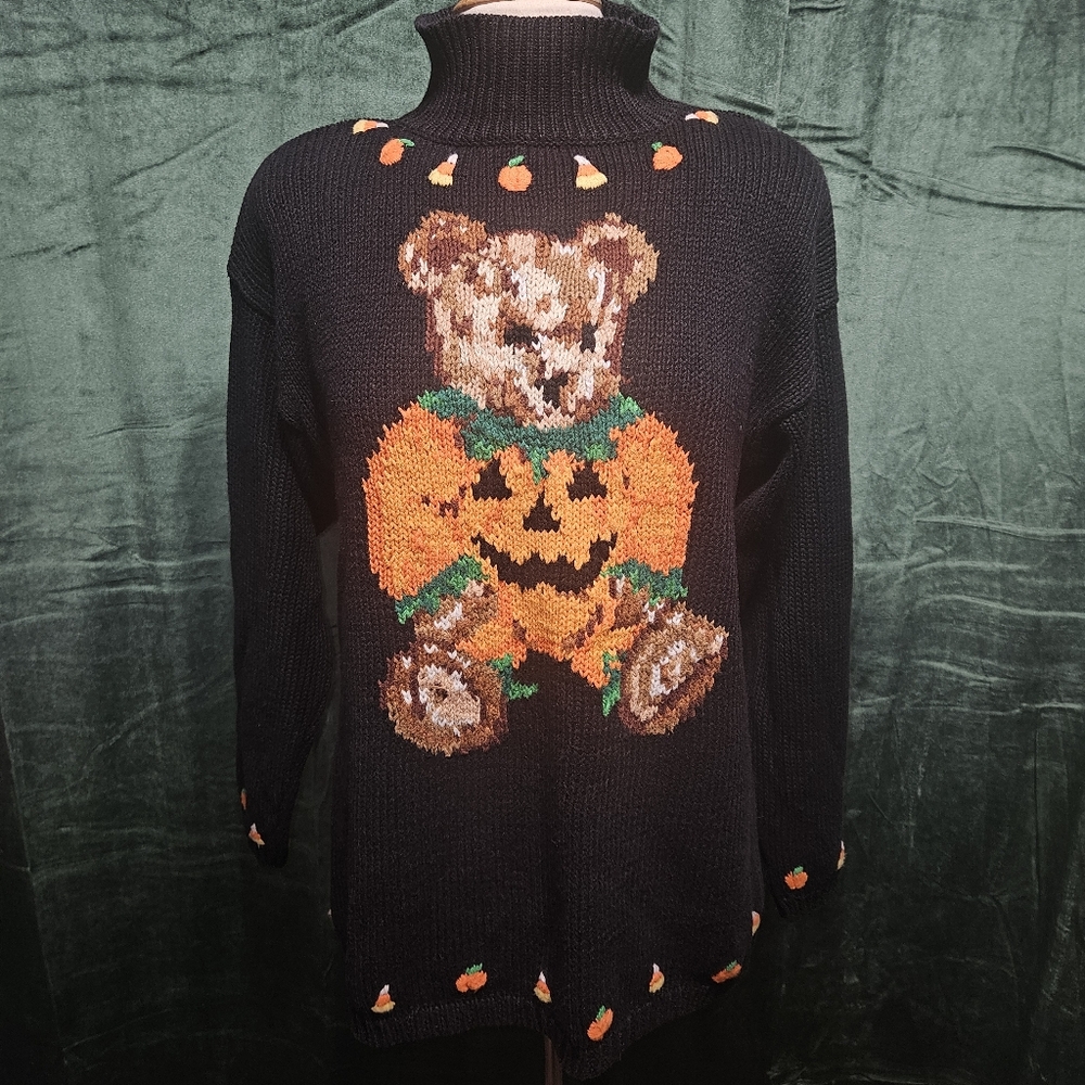 Vintage 1990s Eagle's Eye Halloween Bear In Pumpkin Sweater